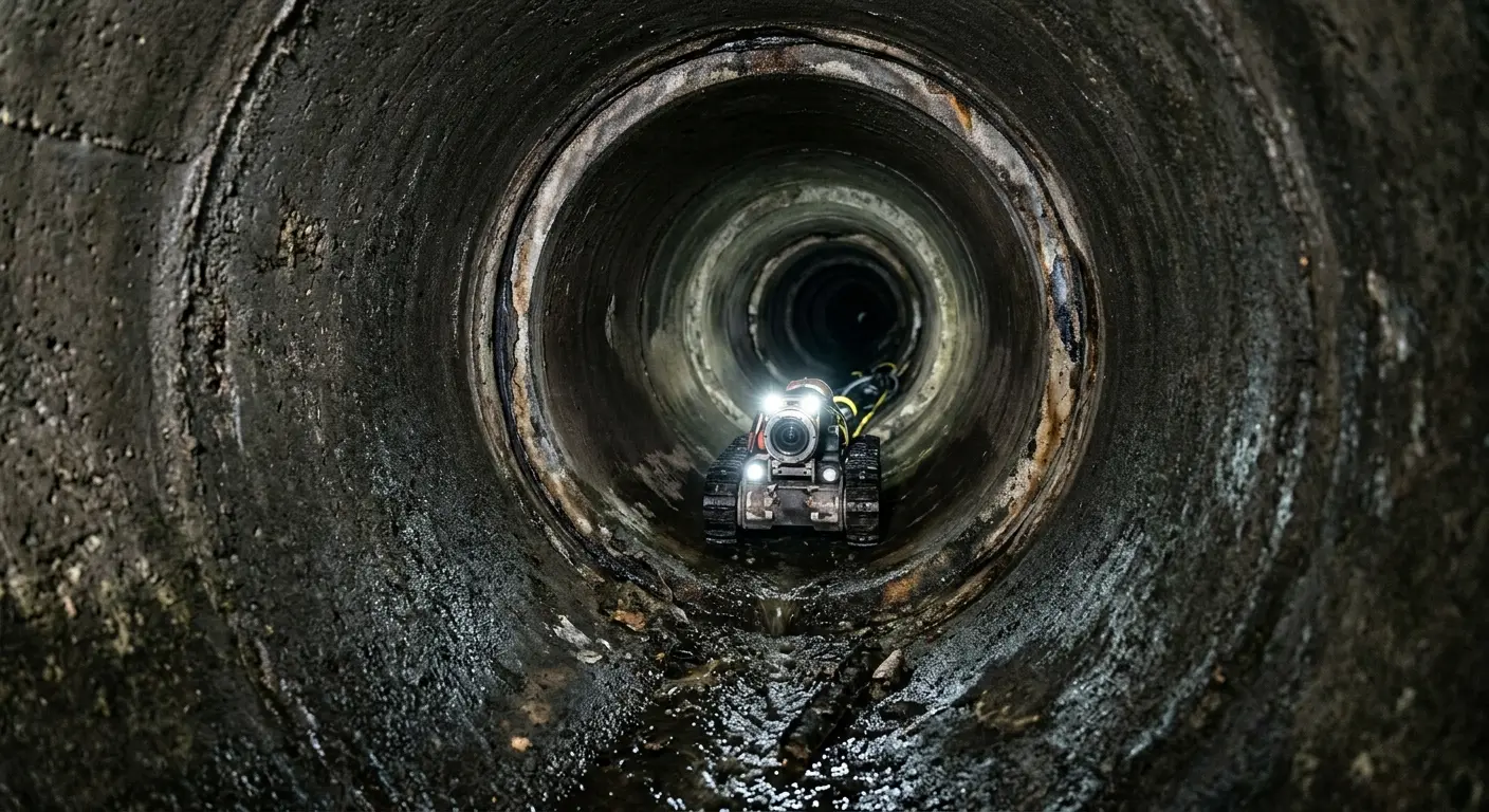 Robotic sewer camera inspecting pipe interior for Sewer Line Cleaning in Bridgewater